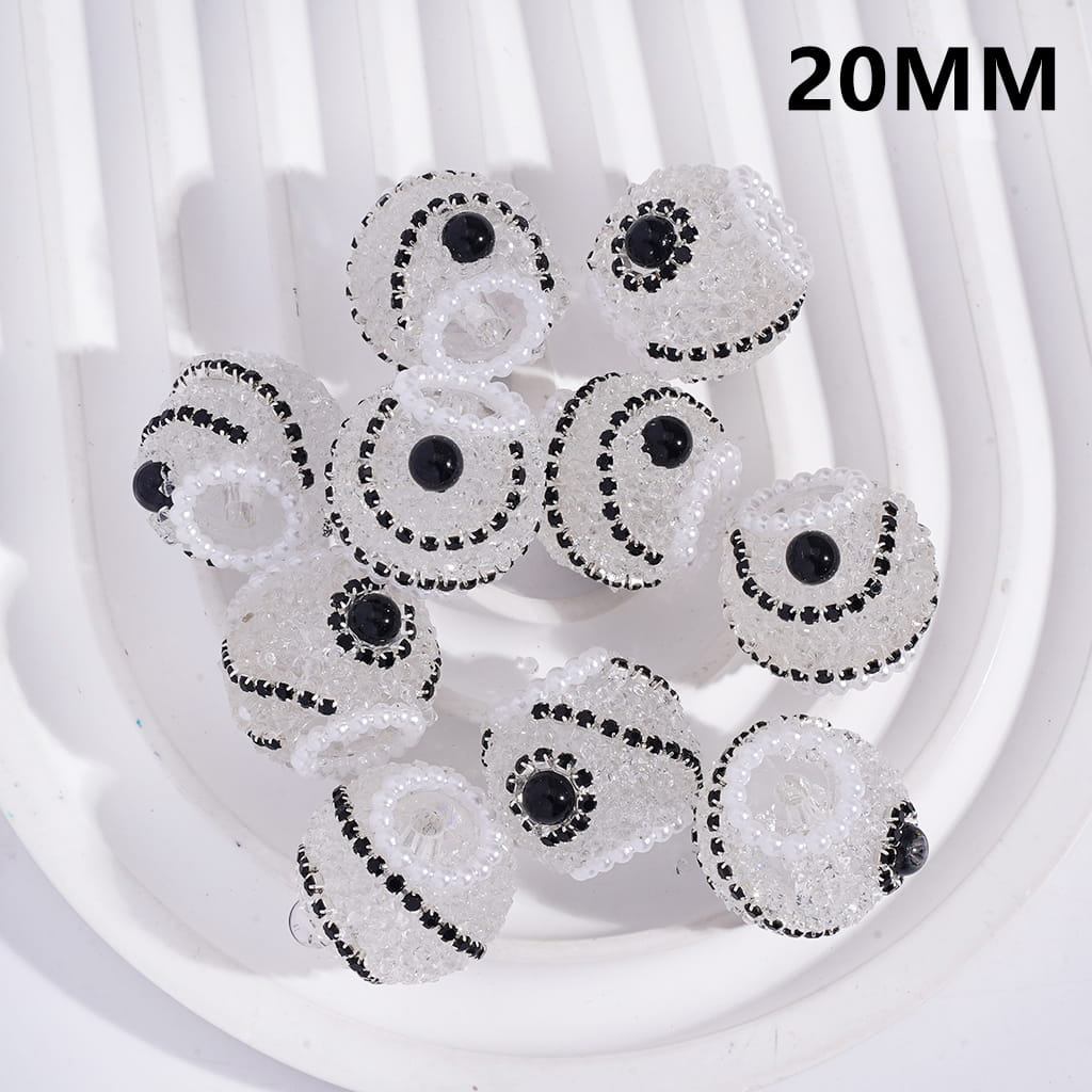 Black Rhinestone & White Pearl Chains Clear Cone Shape Rhinestones, Black & White Sugar Acrylic Beads 20MM,
