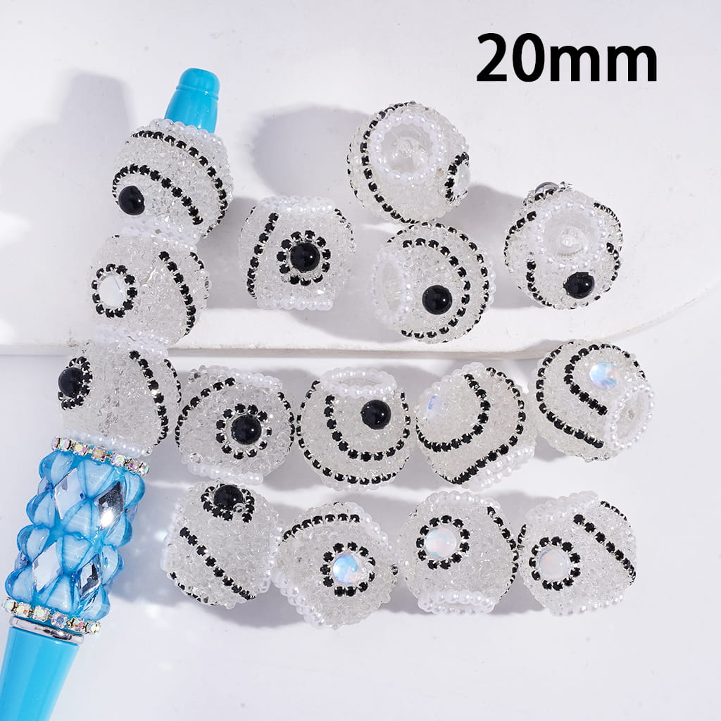 Black Rhinestone & White Pearl Chains Clear Cone Shape Rhinestones, Black & White Sugar Acrylic Beads 20MM,