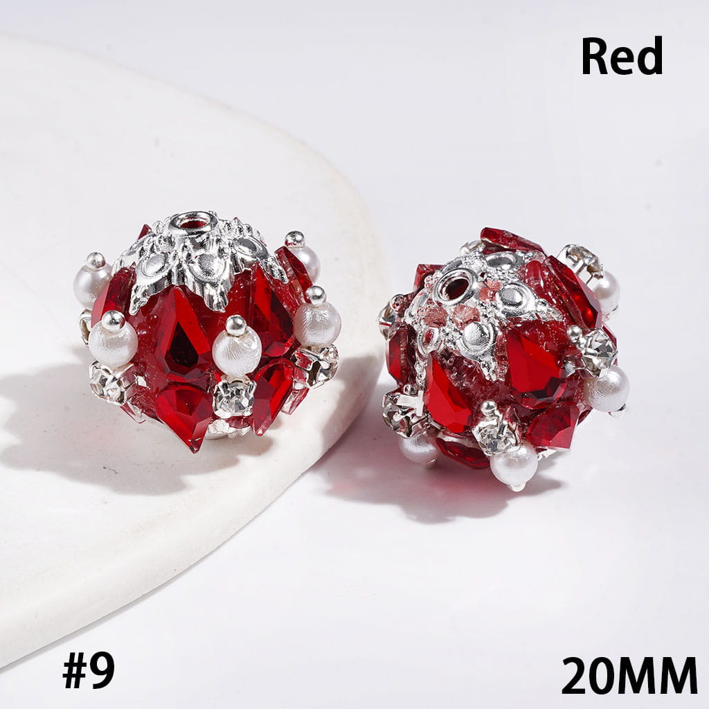 Adorable Water Drop Metal Flower Base with Sparkling Rhinestone & White Pearl Handmade Acrylic Beads, 20MM, Multi-Color