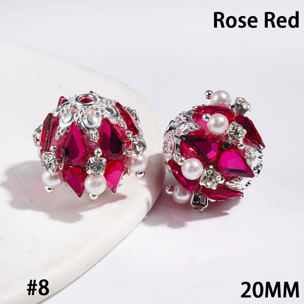 Adorable Water Drop Metal Flower Base with Sparkling Rhinestone & White Pearl Handmade Acrylic Beads, 20MM, Multi-Color