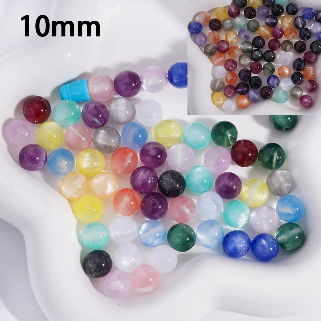 Cat Eye Style Color‑Changing with Glitter Round Acrylic Beads for Bracelet 10 mm