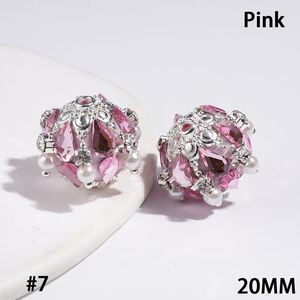 Adorable Water Drop Metal Flower Base with Sparkling Rhinestone & White Pearl Handmade Acrylic Beads, 20MM, Multi-Color