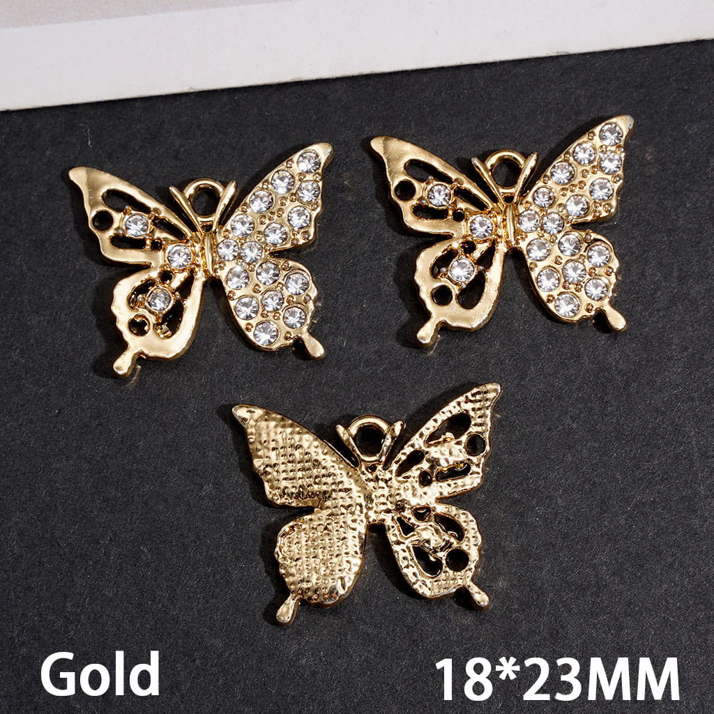 Butterfly Charm with Clear Rhinestones, 18×23MM, Silver Alloy Charm Pendants & Jewelry Accessories