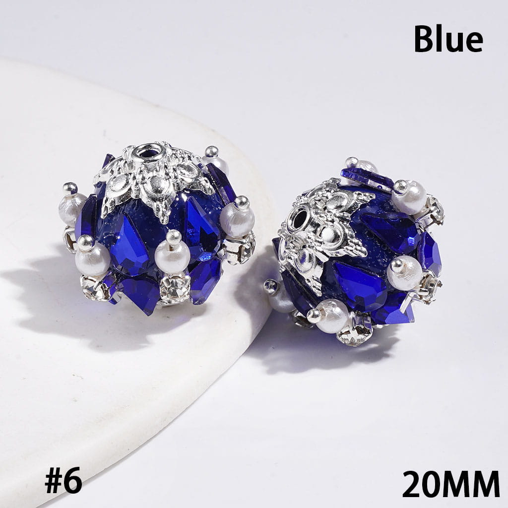 Adorable Water Drop Metal Flower Base with Sparkling Rhinestone & White Pearl Handmade Acrylic Beads, 20MM, Multi-Color