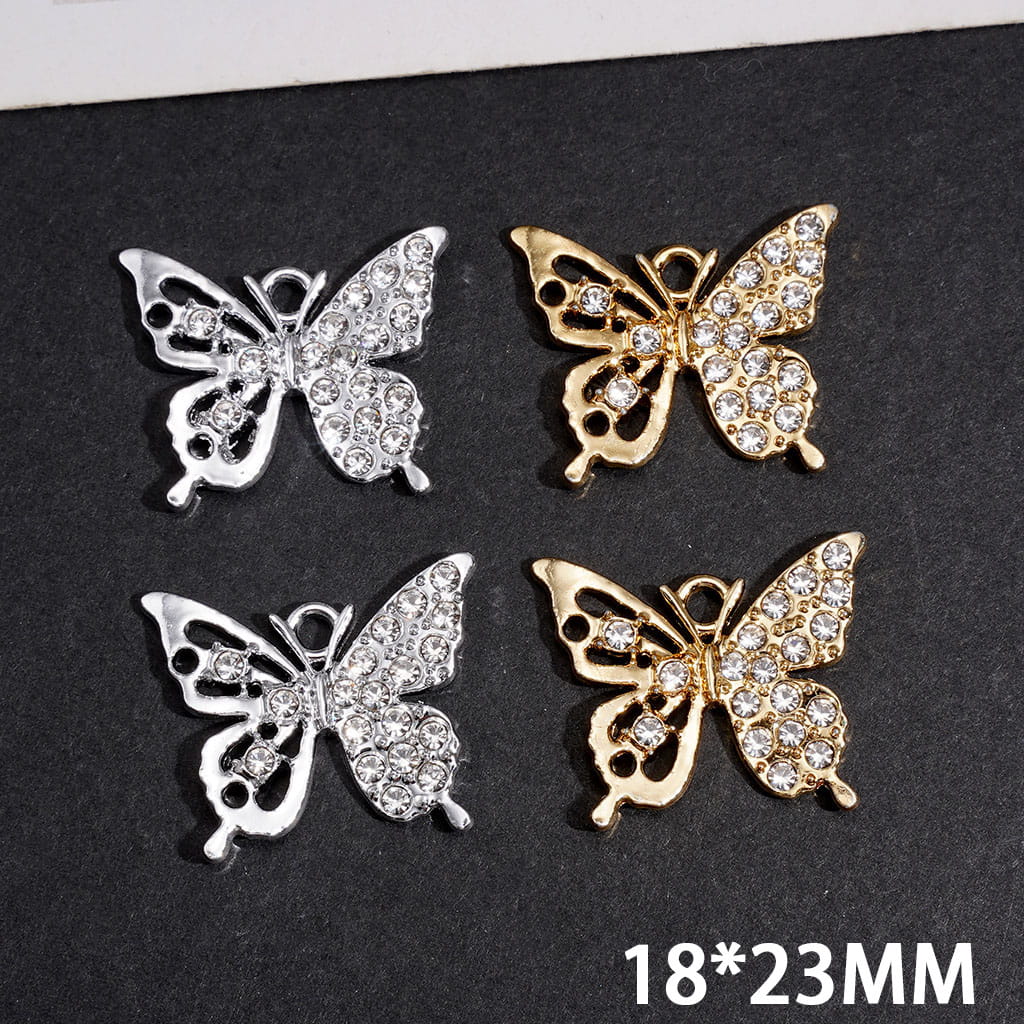 Butterfly Charm with Clear Rhinestones, 18×23MM, Silver Alloy Charm Pendants & Jewelry Accessories