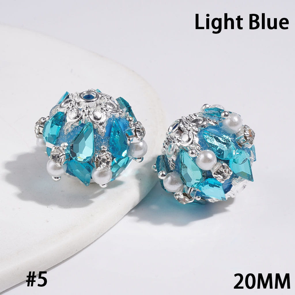 Adorable Water Drop Metal Flower Base with Sparkling Rhinestone & White Pearl Handmade Acrylic Beads, 20MM, Multi-Color