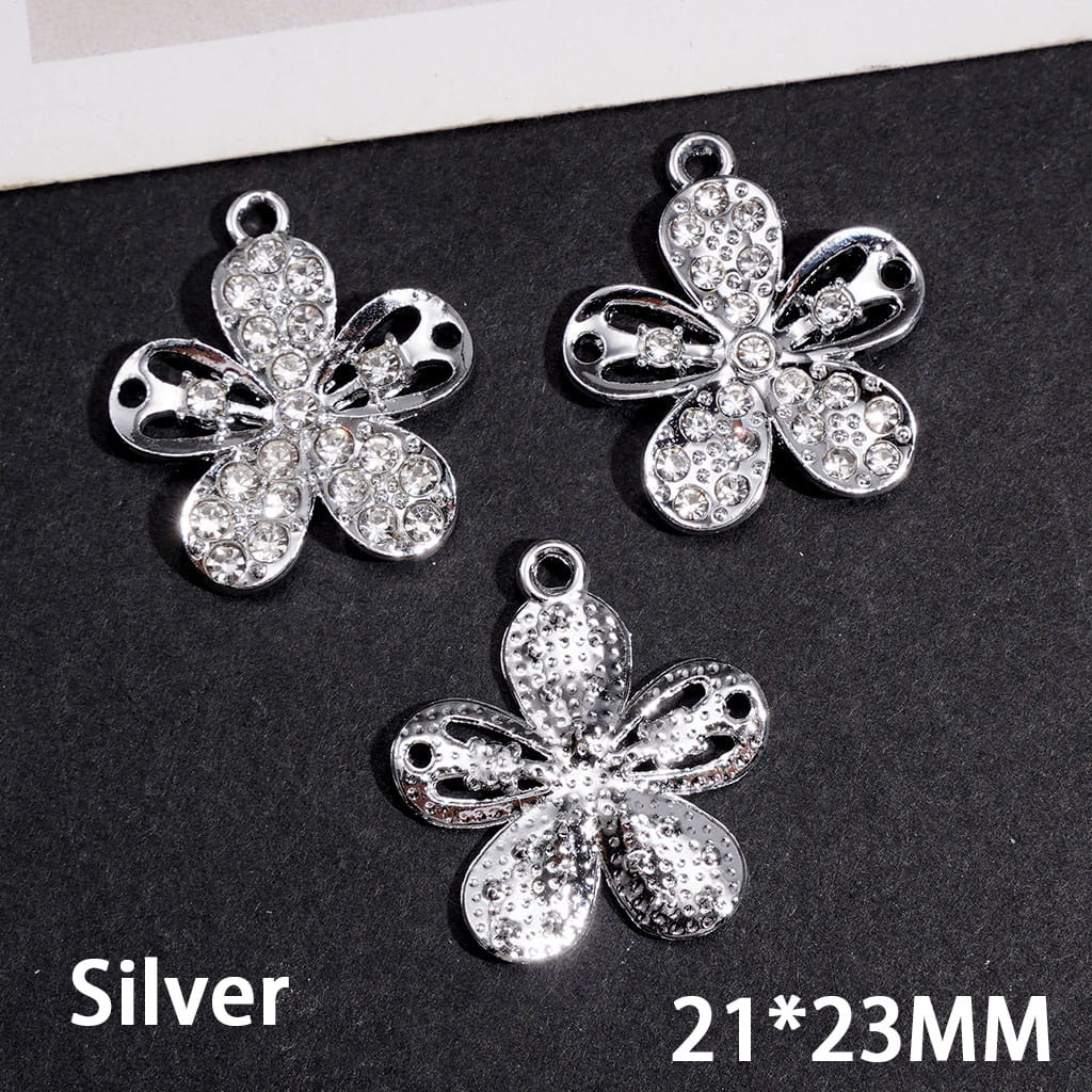 Sparkling Five-Petal Flower with Clear Rhinestones, 21×23MM, Gold Alloy Charm Pendant & Jewelry Accessories