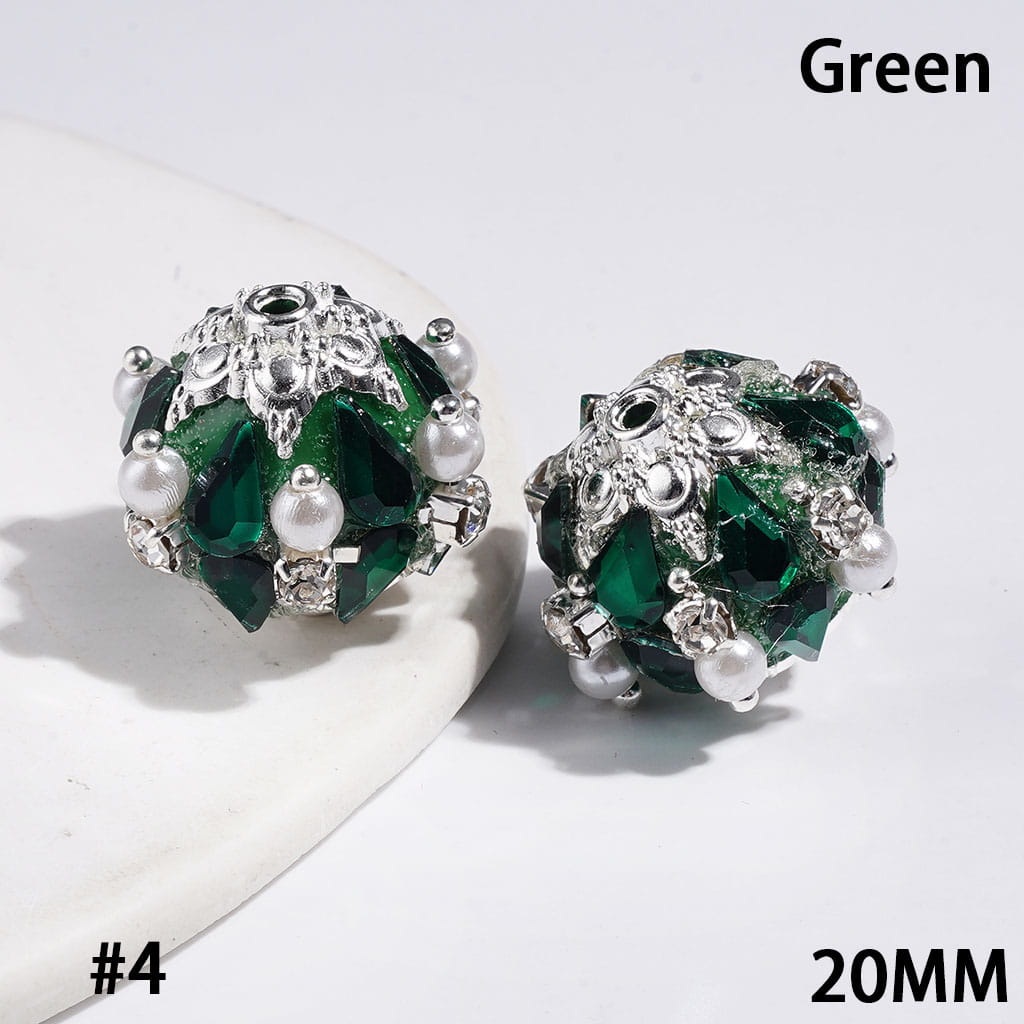 Adorable Water Drop Metal Flower Base with Sparkling Rhinestone & White Pearl Handmade Acrylic Beads, 20MM, Multi-Color
