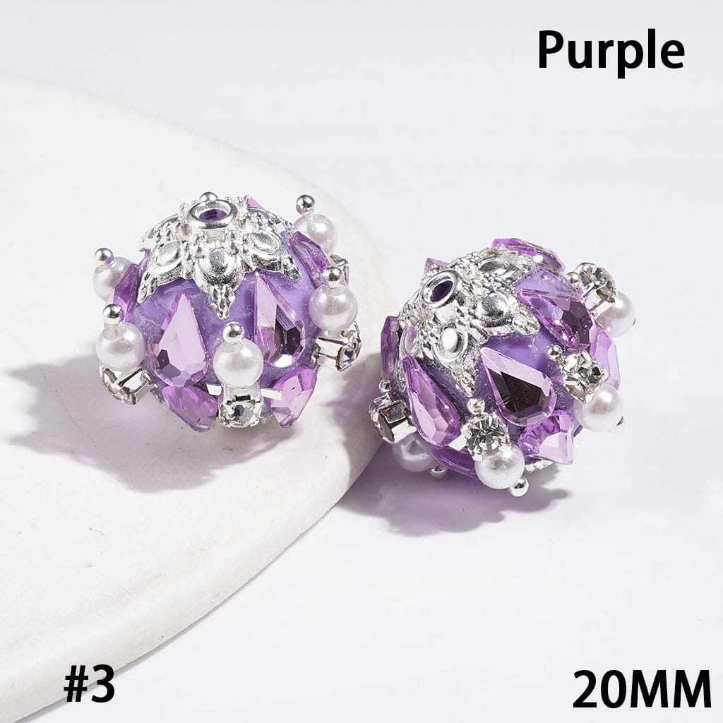 Adorable Water Drop Metal Flower Base with Sparkling Rhinestone & White Pearl Handmade Acrylic Beads, 20MM, Multi-Color
