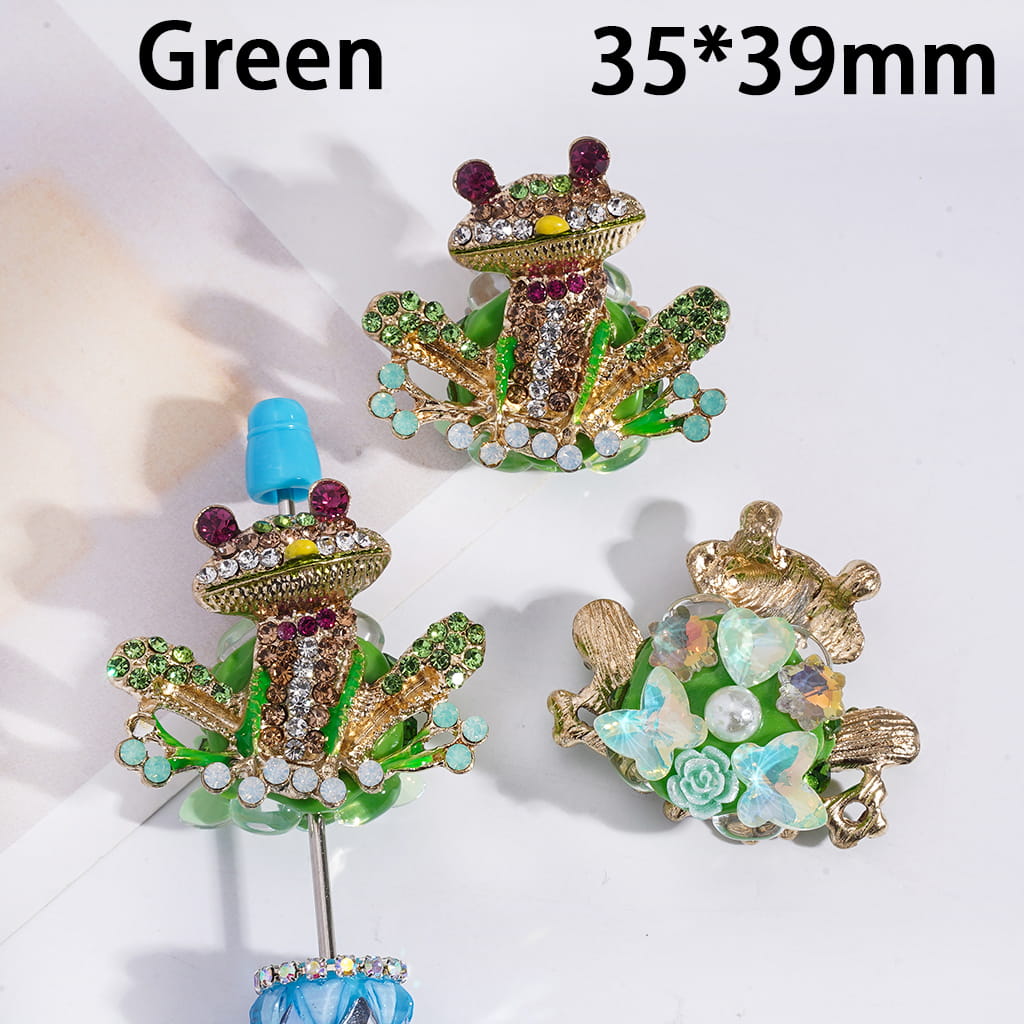 Bling Bling Alloy Frog with UV Coating Multi-Color Rhinestones & White Pearl Rose Flower Clay Beads , 35*39MM