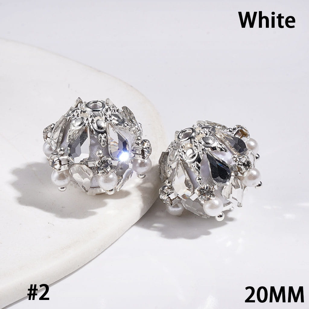 Adorable Water Drop Metal Flower Base with Sparkling Rhinestone & White Pearl Handmade Acrylic Beads, 20MM, Multi-Color