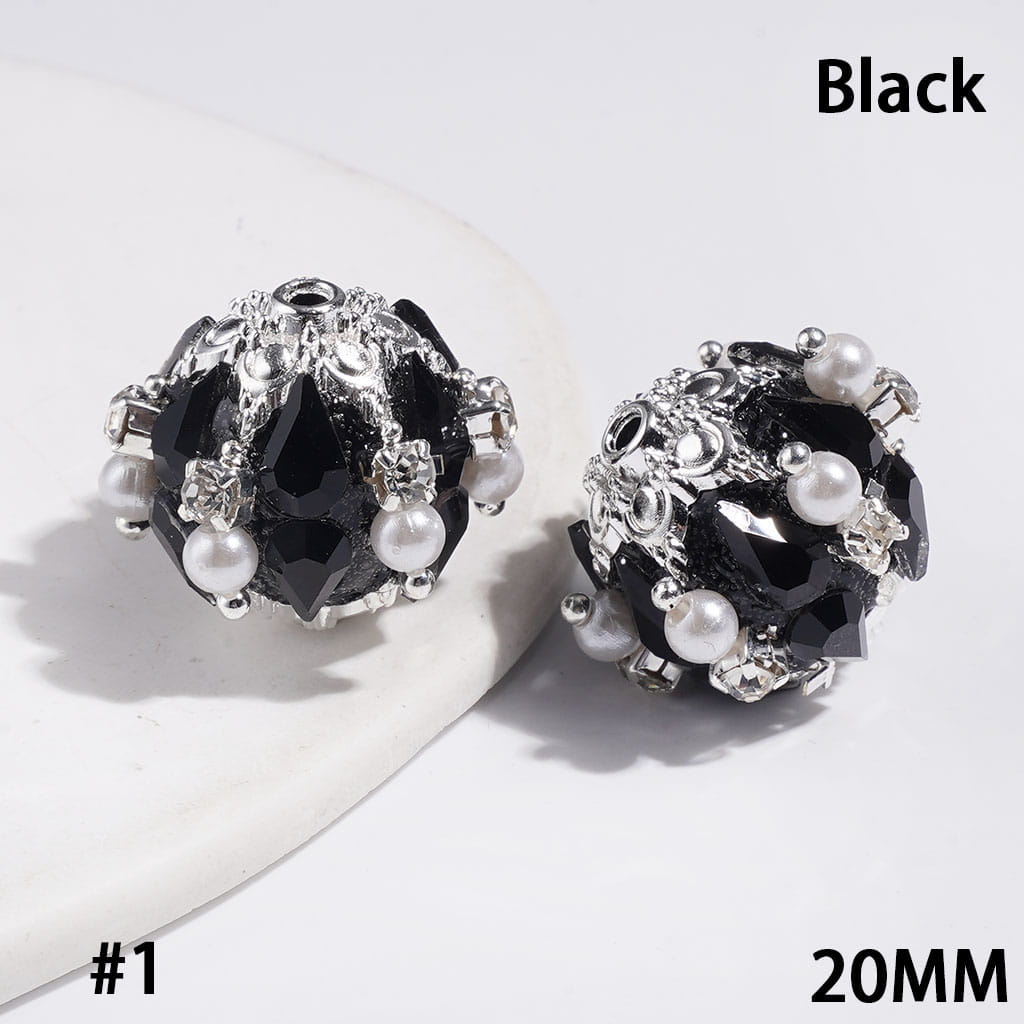 Adorable Water Drop Metal Flower Base with Sparkling Rhinestone & White Pearl Handmade Acrylic Beads, 20MM, Multi-Color