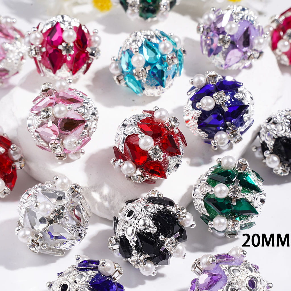 Adorable Water Drop Metal Flower Base with Sparkling Rhinestone & White Pearl Handmade Acrylic Beads, 20MM, Multi-Color
