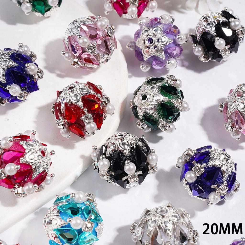 Adorable Water Drop Metal Flower Base with Sparkling Rhinestone & White Pearl Handmade Acrylic Beads, 20MM, Multi-Color