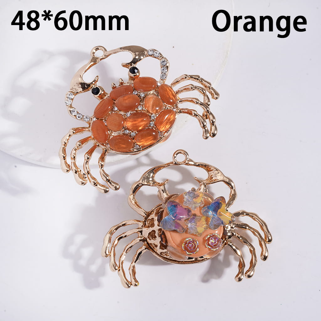 Orange Champagne Clay Beads with Alloy Crab Pendant, Rhinestones & Rose Flowers 48*60 MM