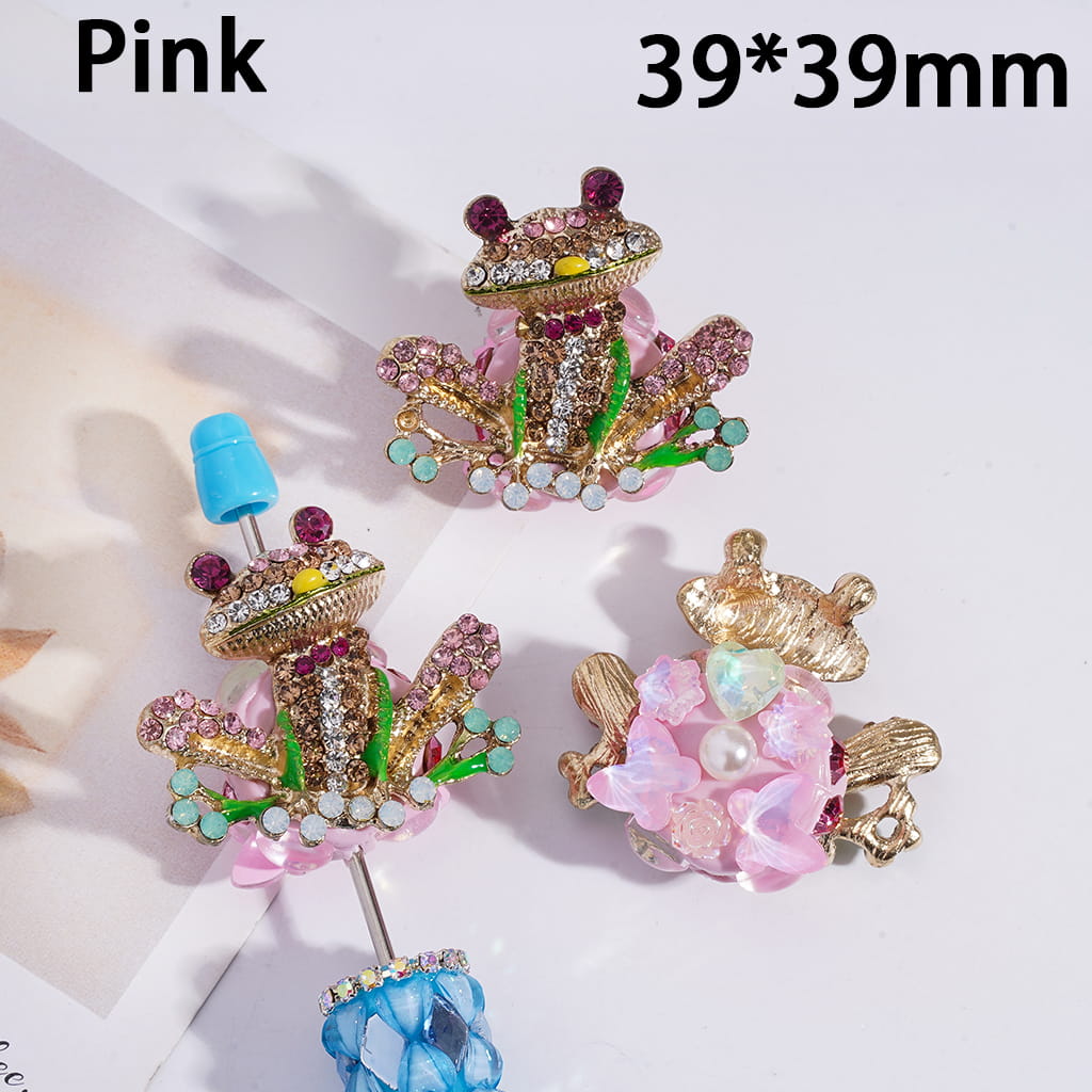 Bling Bling Alloy Frog with UV Coating Multi-Color Rhinestones & White Pearl Rose Flower Clay Beads , 35*39MM