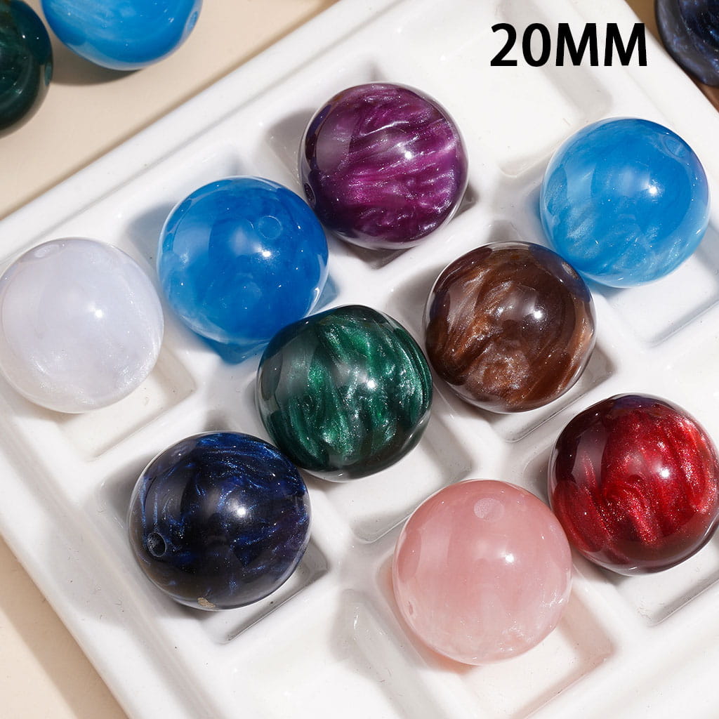 Glossy Cat Eye Style Glitter Round Acrylic Beads for Bracelets with Shimmer Swirl Design, 20MM, Random Mix