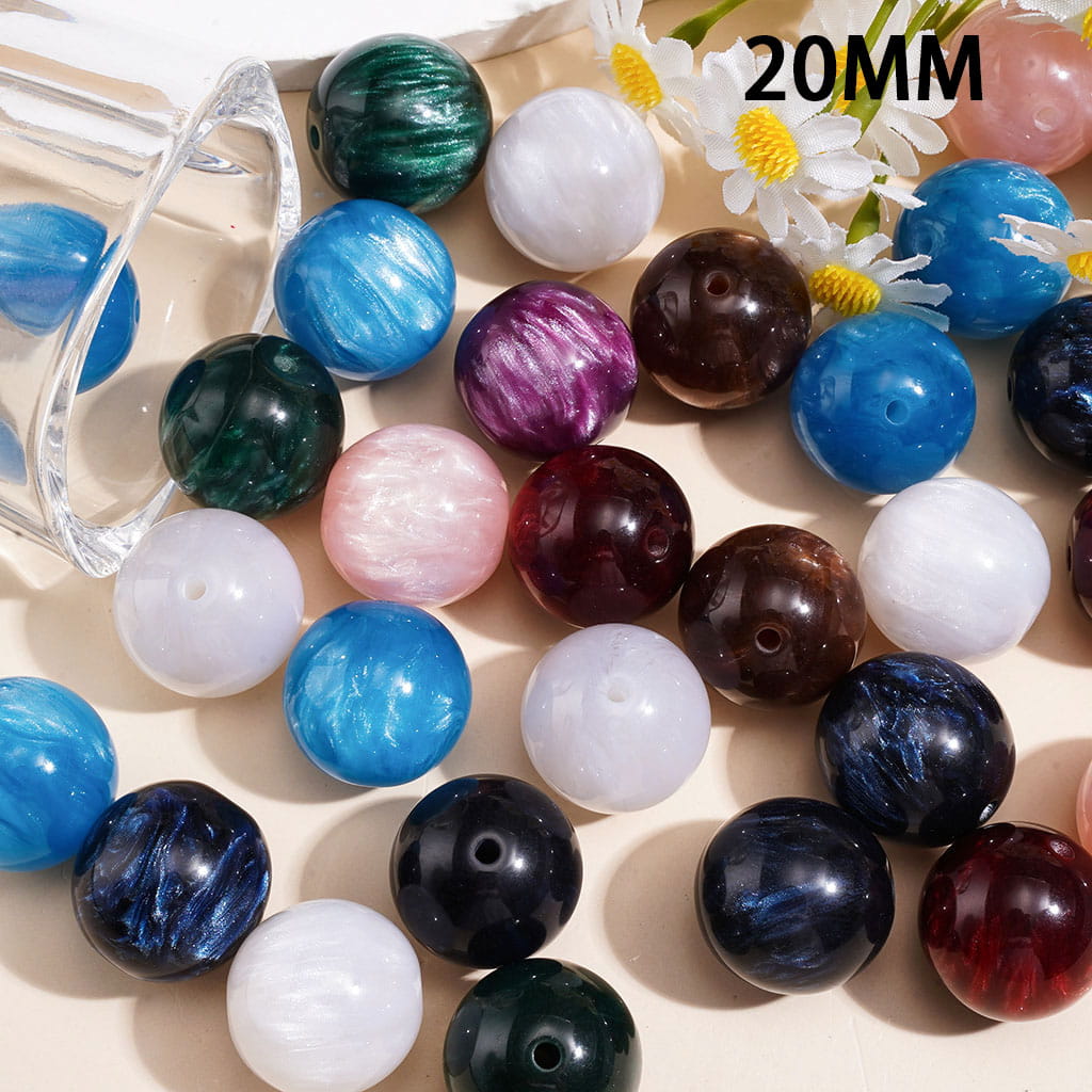 Glossy Cat Eye Style Glitter Round Acrylic Beads for Bracelets with Shimmer Swirl Design, 20MM, Random Mix
