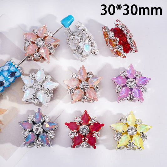 Alloy Five-Pointed Flower with Laser Iridescent and Clear Rhinestones Clay Beads 30*30MM