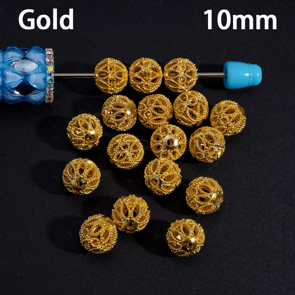 Gold & Silver Lotus‑Style Alloy Spacer Beads with Double Hollow Flower Ends and Central Ring” 10mm