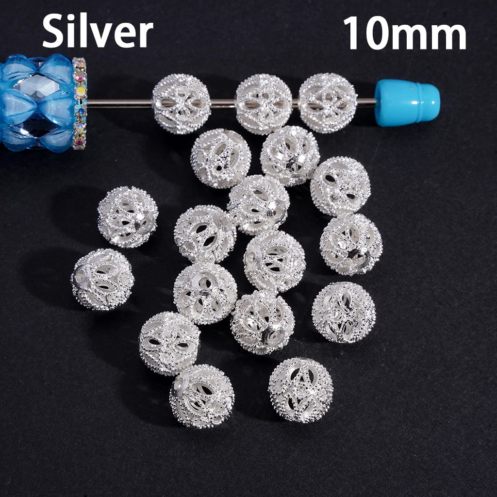 Gold & Silver Lotus‑Style Alloy Spacer Beads with Double Hollow Flower Ends and Central Ring” 10mm
