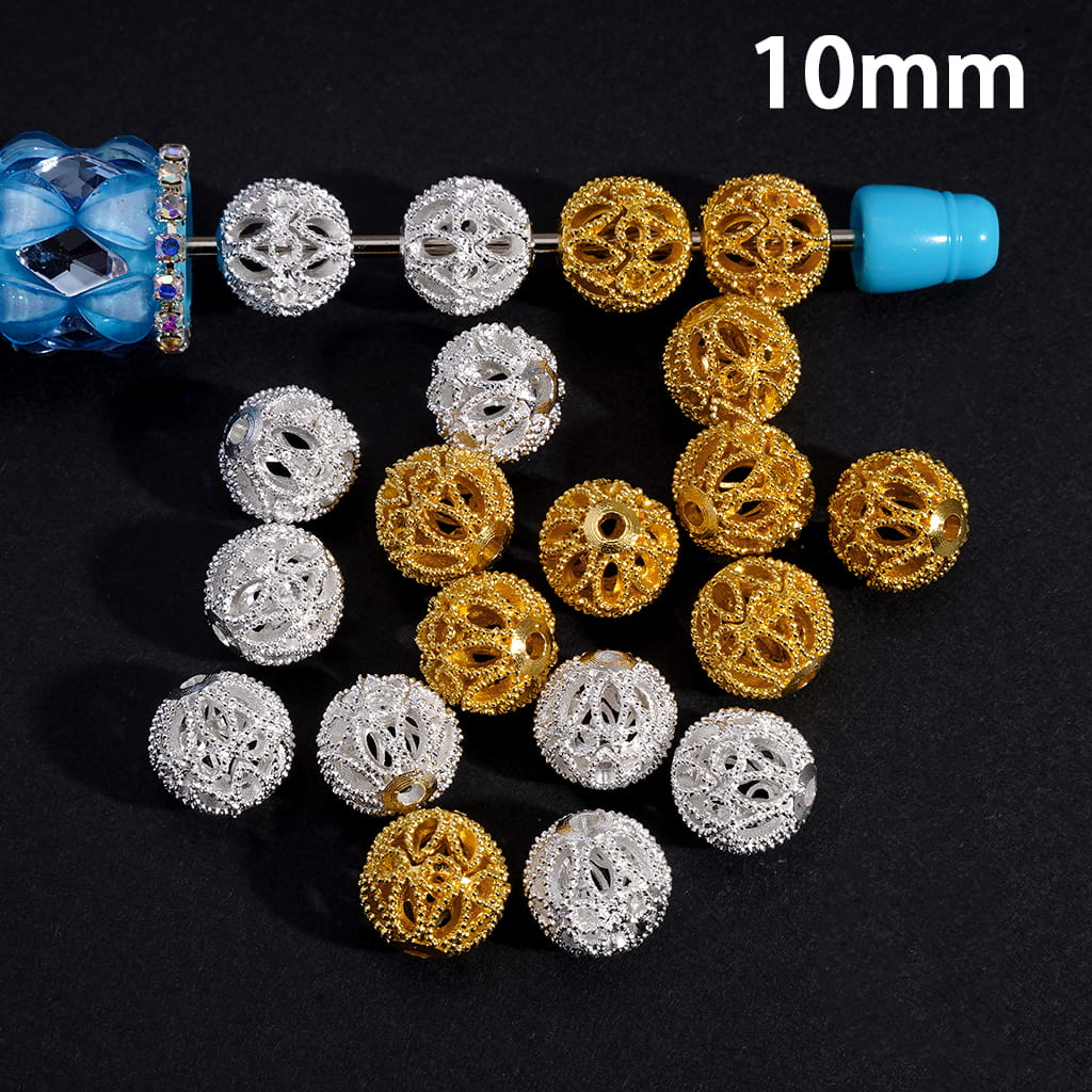 Gold & Silver Lotus‑Style Alloy Spacer Beads with Double Hollow Flower Ends and Central Ring” 10mm