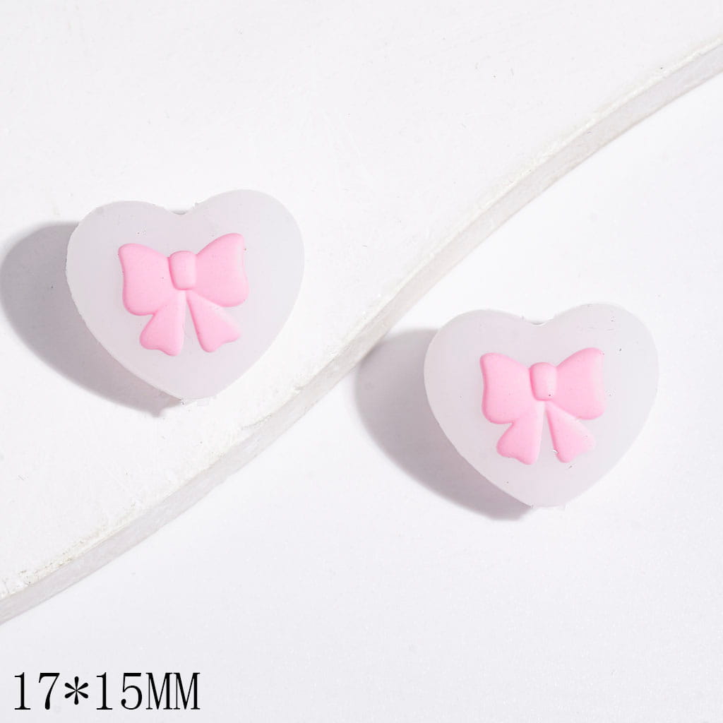 Silicone Focal Beads Heart with Pink Bowtie, 17*15MM, Multi-Color