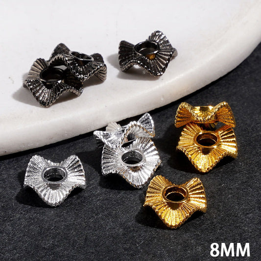 Striped Texture Tiny Lotus Leaf Wavy Metal Spacer Beads, 8MM, Multicolor