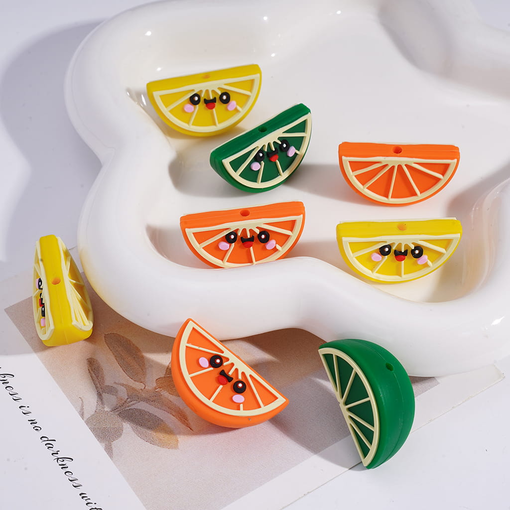 3D Assorted Yummy Style Fruit Segment Silicone Focal Beads Random Mix