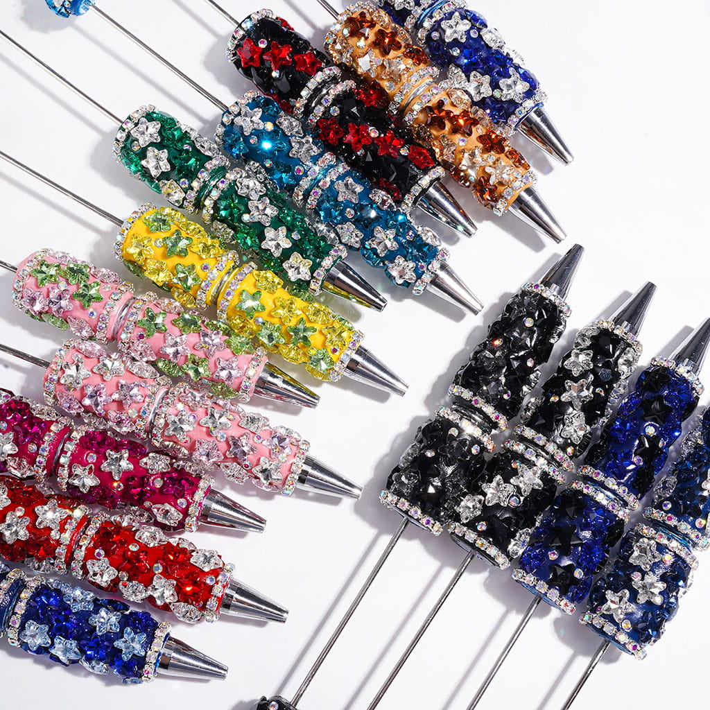 Bling Bling Two Colors Star Shaped Crystals & AB Rhinestones Beadable Clay Pens, Multi-Color, Random Mix