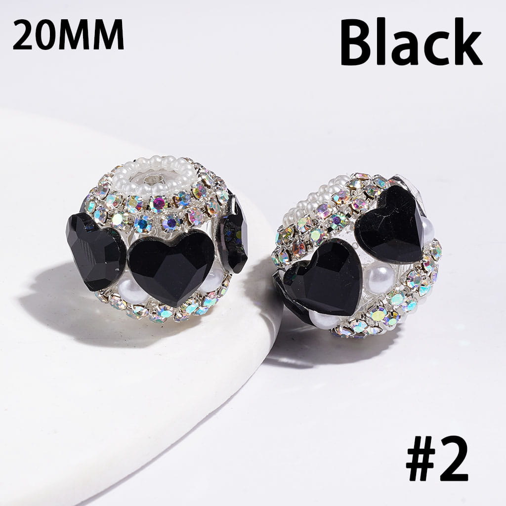 Luxury Heart Crystal Rhinestone & White Pearl Trim Handmade Acrylic Beads,, 20MM, Random Mix