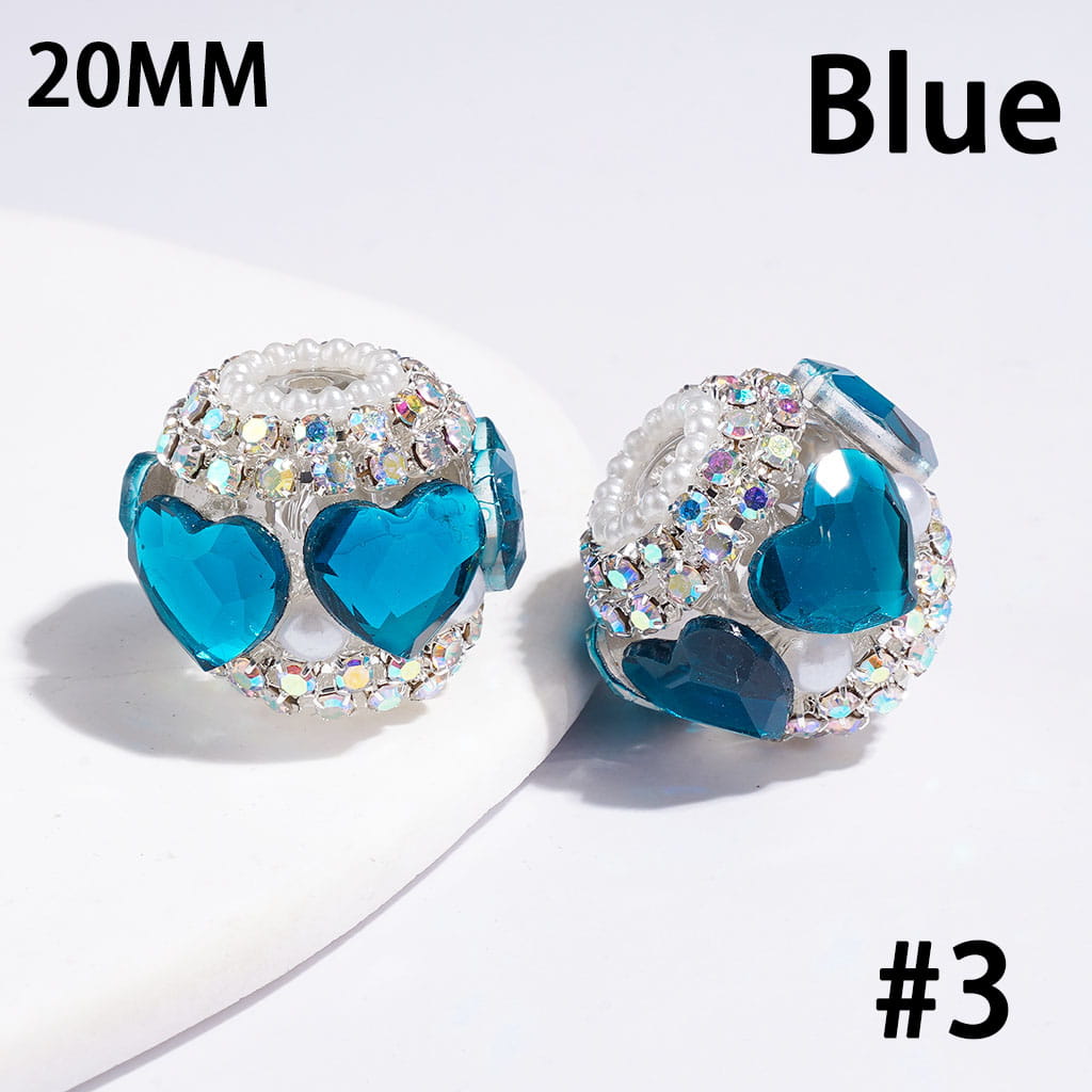 Luxury Heart Crystal Rhinestone & White Pearl Trim Handmade Acrylic Beads,, 20MM, Random Mix
