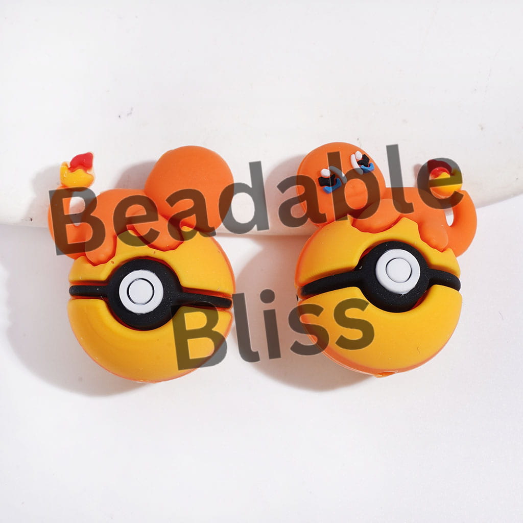 Silicone Focal Beads 3D Fiery Dragon Character Lying on Magic Ball, 23*29MM, Multi-Color