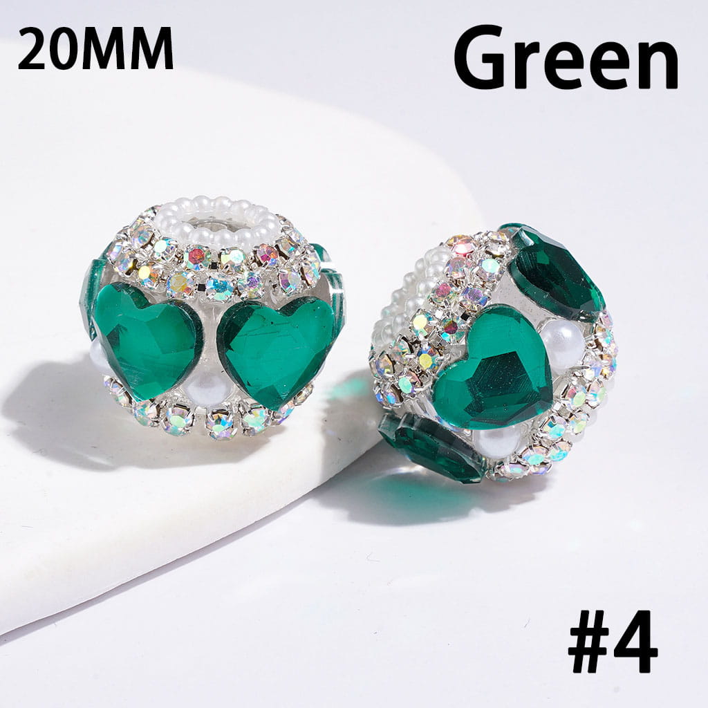 Luxury Heart Crystal Rhinestone & White Pearl Trim Handmade Acrylic Beads,, 20MM, Random Mix