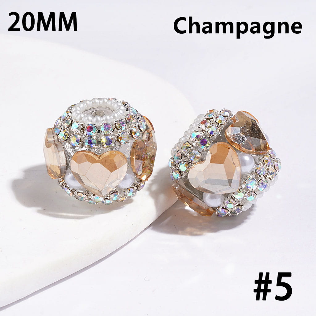 Luxury Heart Crystal Rhinestone & White Pearl Trim Handmade Acrylic Beads,, 20MM, Random Mix