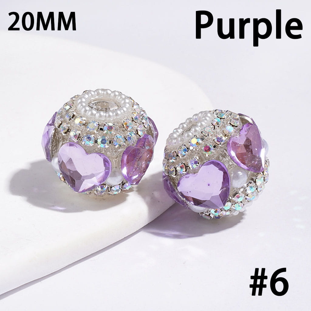 Luxury Heart Crystal Rhinestone & White Pearl Trim Handmade Acrylic Beads,, 20MM, Random Mix
