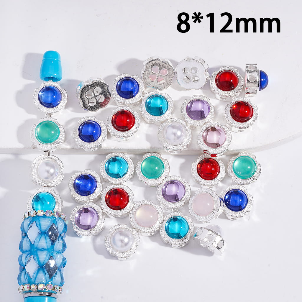 Silver DIY Beads with Sparkling Rhinestones and Hollow Four-Leaf Clover Design, 8*12MM, Random Mix (The Hole can all be Passed Through)