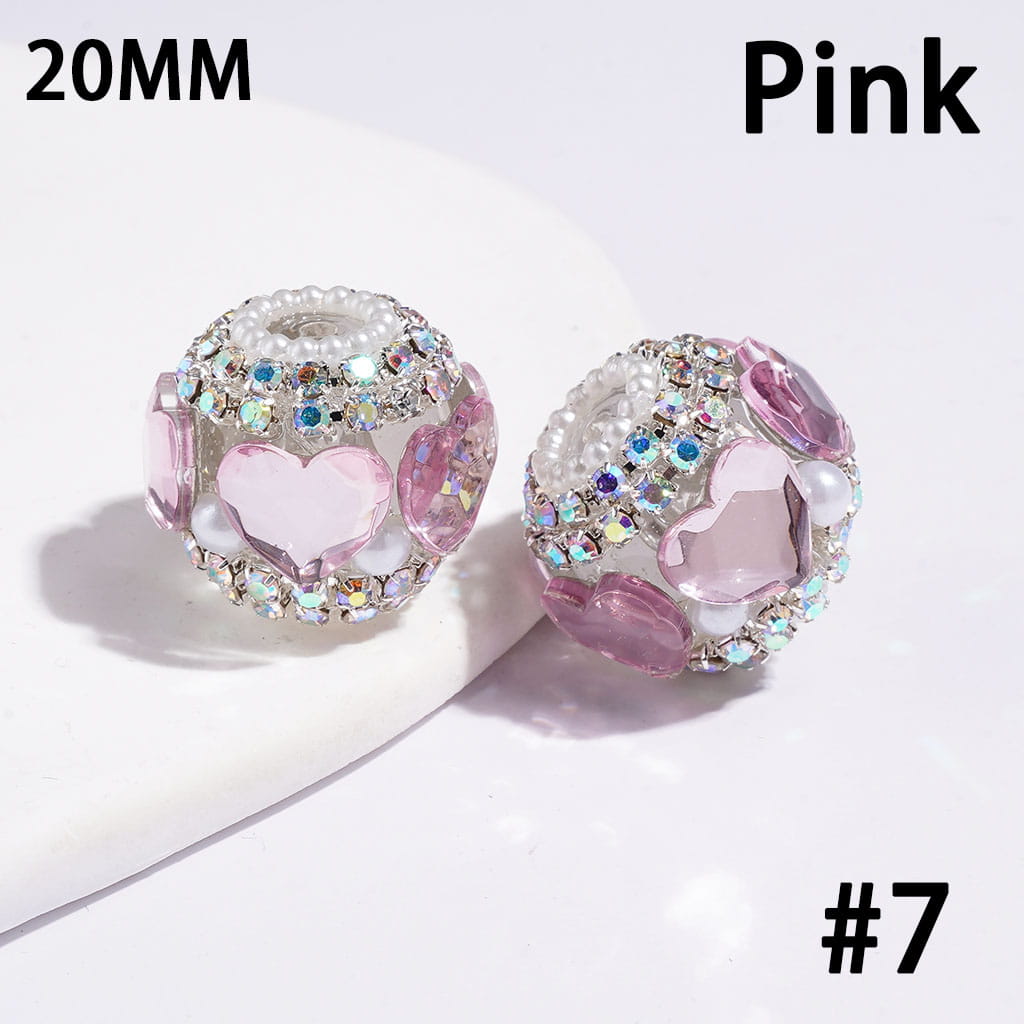 Luxury Heart Crystal Rhinestone & White Pearl Trim Handmade Acrylic Beads,, 20MM, Random Mix