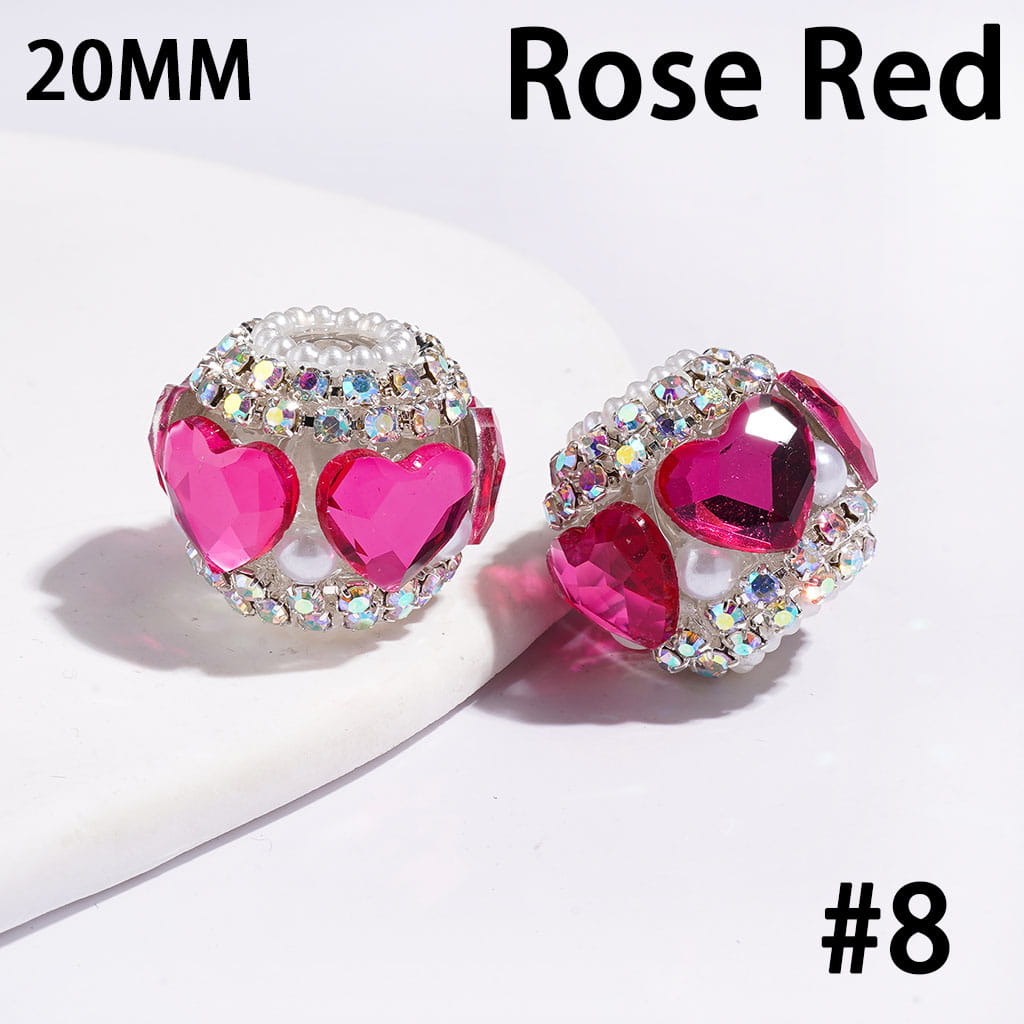 Luxury Heart Crystal Rhinestone & White Pearl Trim Handmade Acrylic Beads,, 20MM, Random Mix