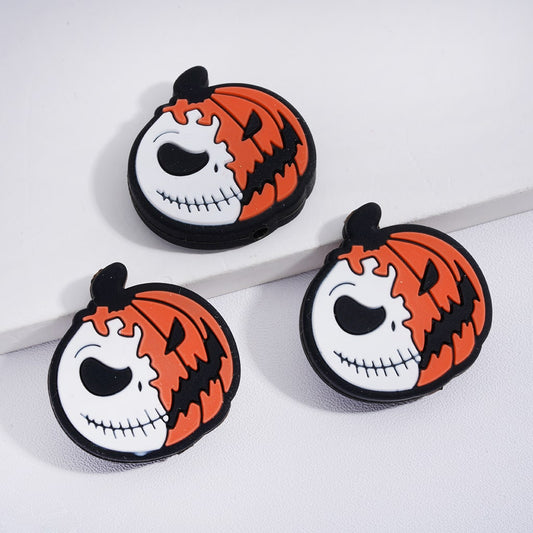 Halloween Ghost and Jac Face Pumpkin Design Silicone Focal Beads