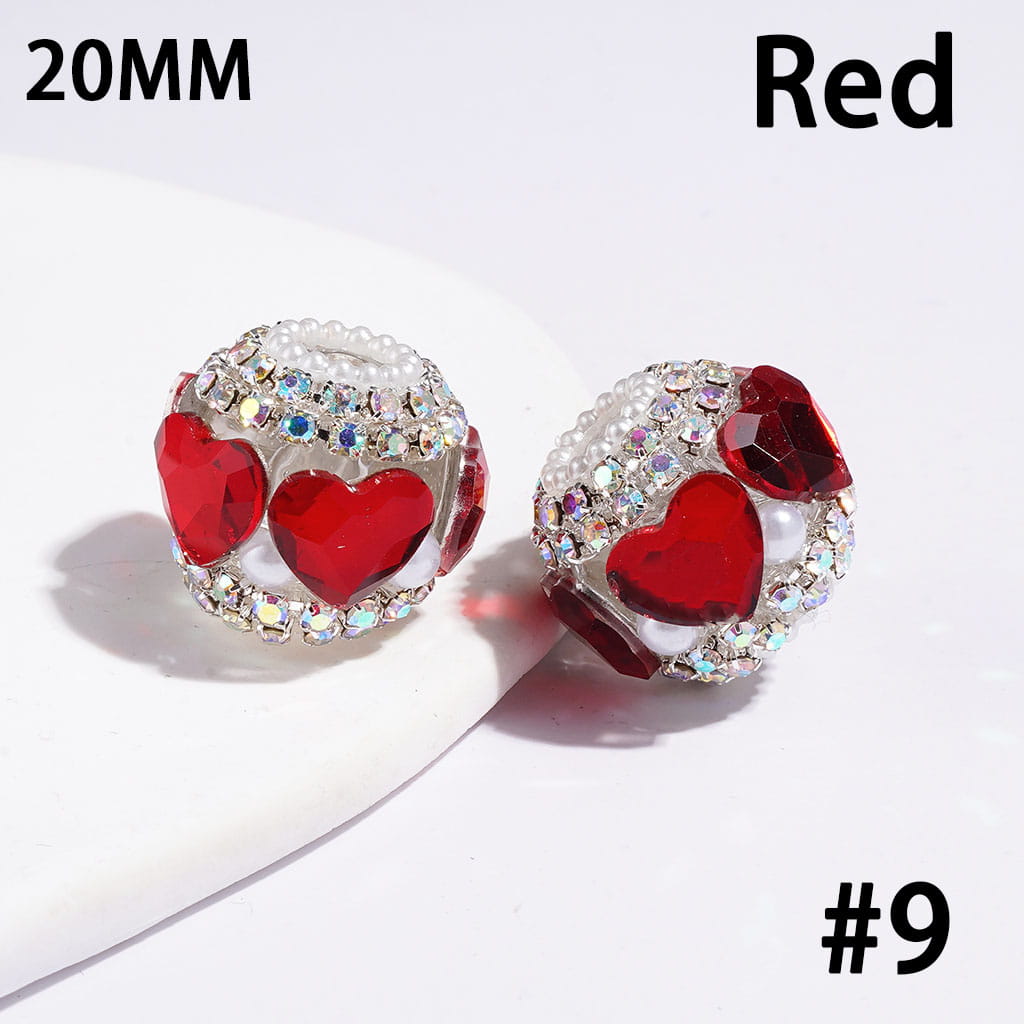Luxury Heart Crystal Rhinestone & White Pearl Trim Handmade Acrylic Beads,, 20MM, Random Mix
