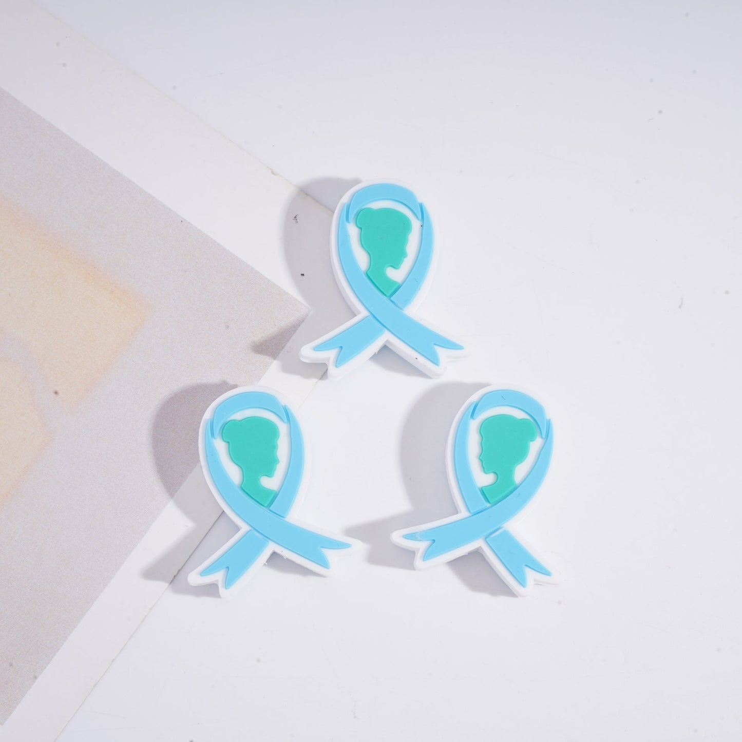 Blue & Pink Awareness Girl Portrait Ribbon Silicone Focal Beads