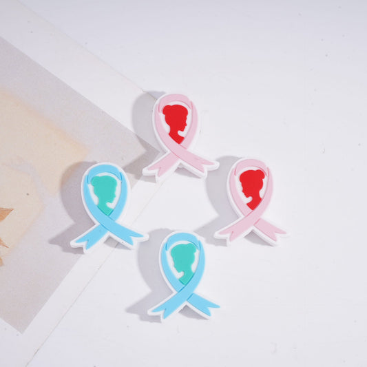 Blue & Pink Awareness Girl Portrait Ribbon Silicone Focal Beads