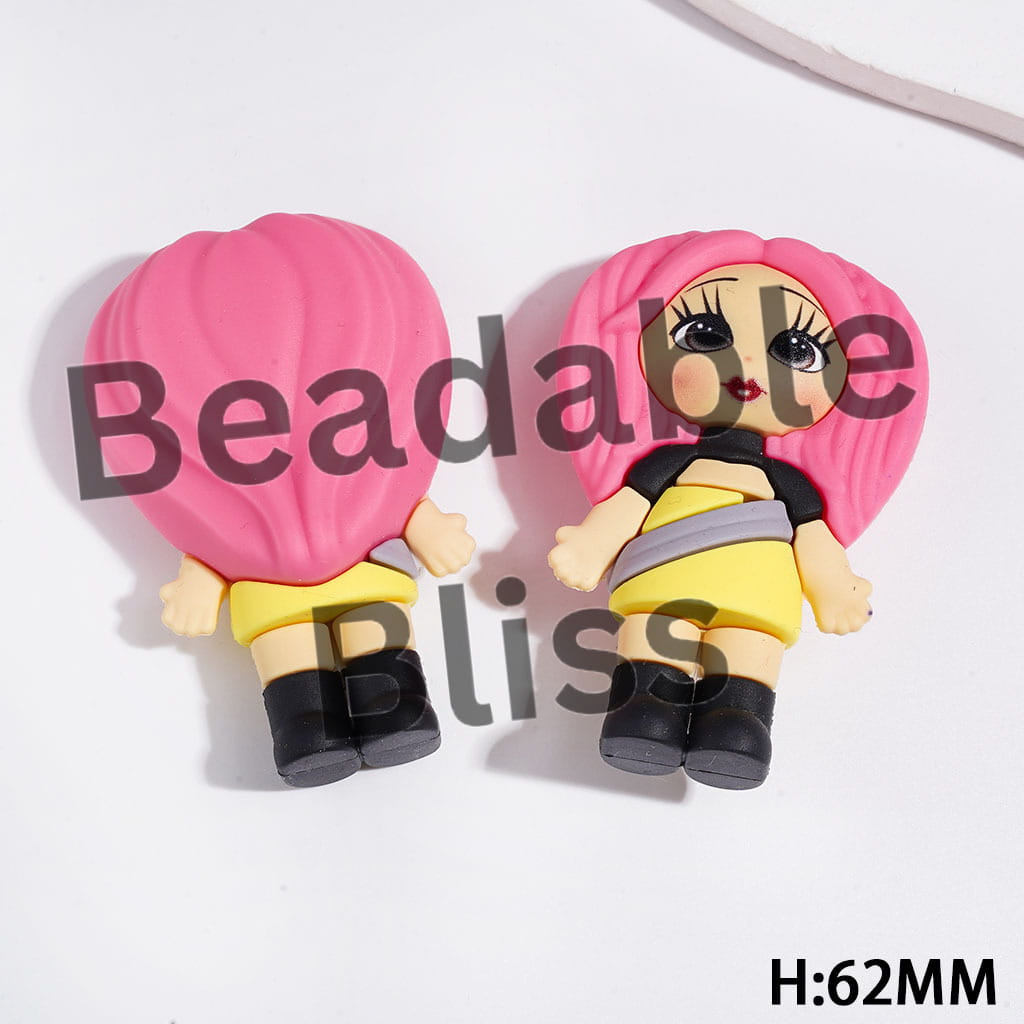 Adorable Girl Band Character Three Assorted Styles Soft PVC Rubber Figurines, 62MM, No-Hole