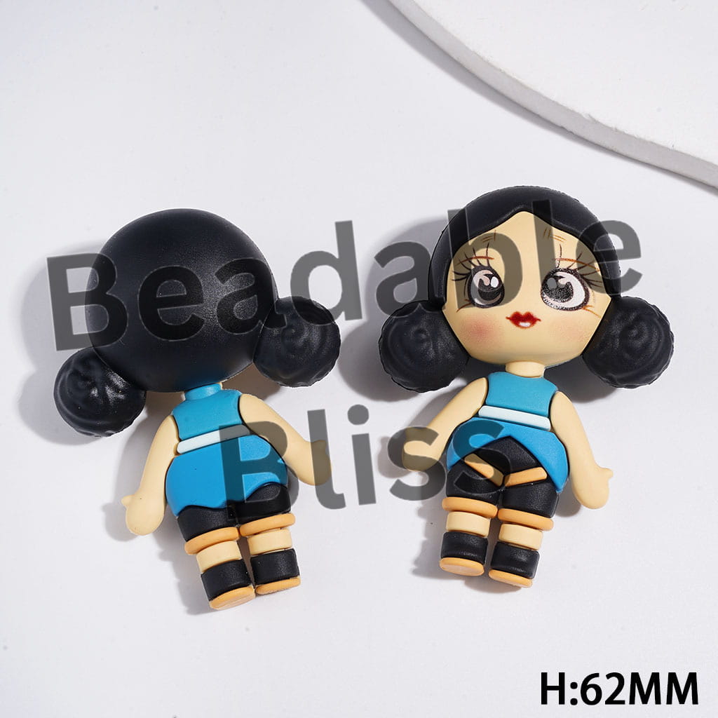 Adorable Girl Band Character Three Assorted Styles Soft PVC Rubber Figurines, 62MM, No-Hole