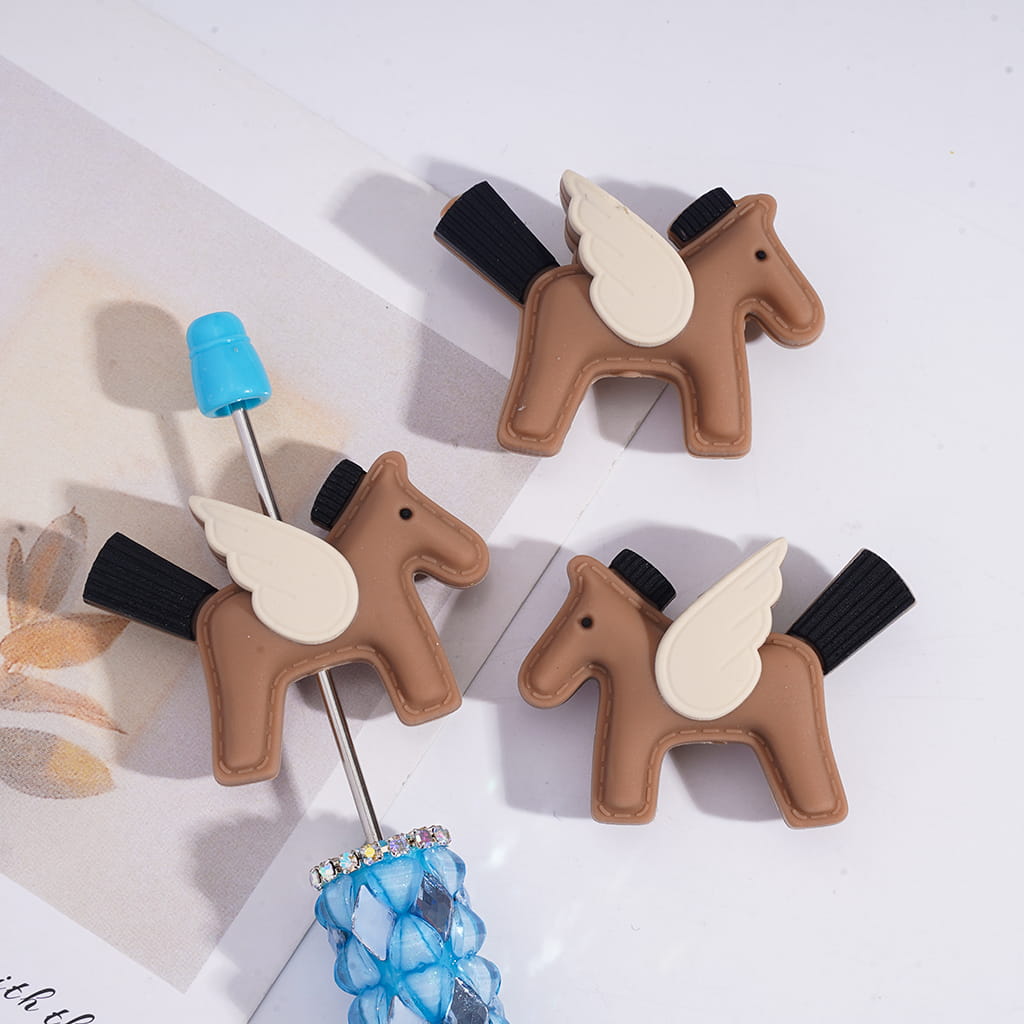 3D Cute Animal Pony Horse with Wings Silicone Focal Beads