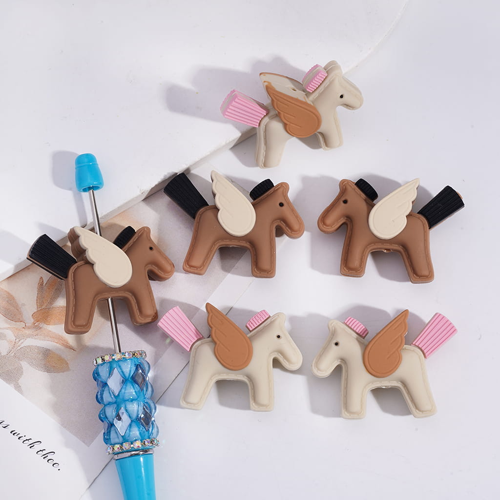 3D Cute Animal Pony Horse with Wings Silicone Focal Beads