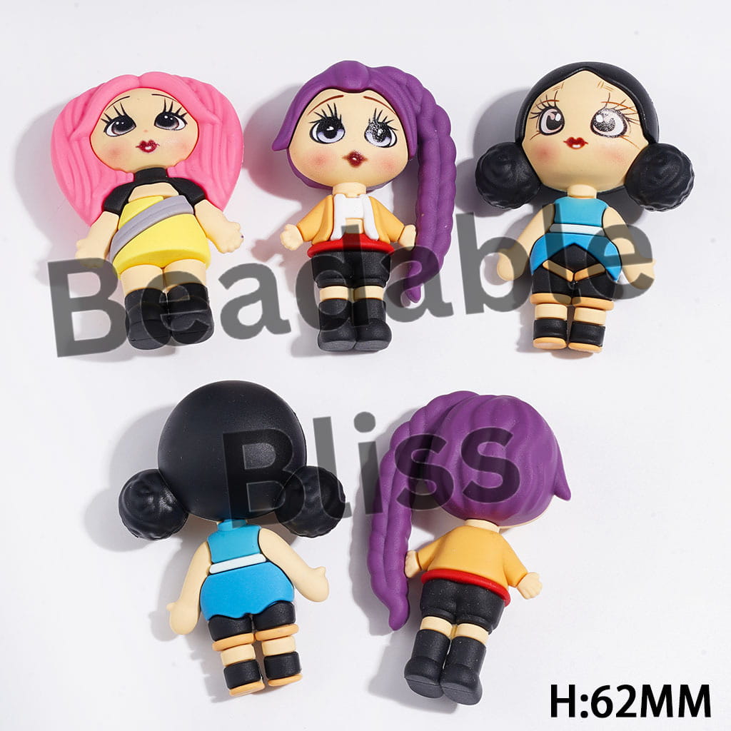 Adorable Girl Band Character Three Assorted Styles Soft PVC Rubber Figurines, 62MM, No-Hole