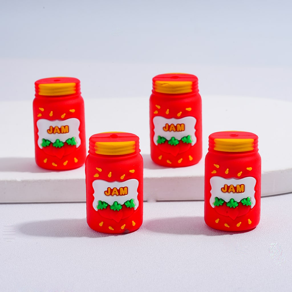 3D Jam Series Silicone Focal Beads Tomato Ketchup Pepper Jam Strawberry Jam Blueberry Jam Milk Peanuts