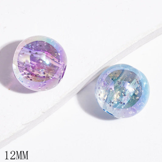 UV-Coated Round Sequin Designs Clear Acrylic Beads for DIY Bracelets & Necklets & Waist Chains, 12MM, Multi-Color, Random
